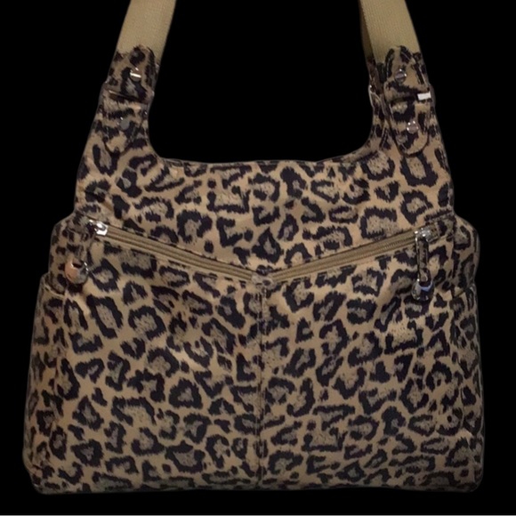Travelon Leopard Print Shoulder Bag, Polyester, Water Bottle Side Pocket, RFID - Picture 2 of 14
